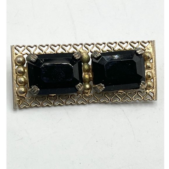 Vintage Black glass heart brooch pin